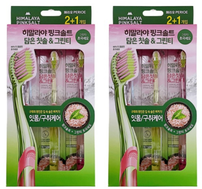 엘지생활건강 핑크솔트 담은 칫솔 그린티 초극세모 3입, 3개입, 2개