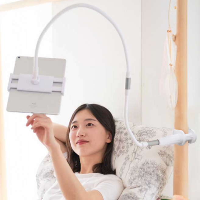 이코노미쿠스 누워서 자바라 침대 핸드폰 거치대 고정대 걸이 받침대, 1개, 실버