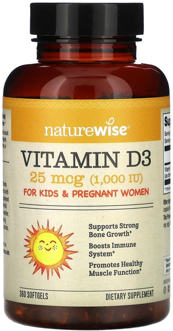 NatureWise 비타민D3 25mcg(1000IU) 소프트젤 360정, NatureWise비타민D325mcg1000IU소프트젤, 1개 - 쿠팡