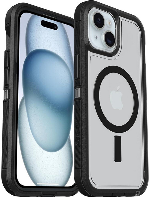 OtterBox 아이폰 16e 15 14 13 디펜더 시리즈 XT 투명 케이스 - 다크 사이드 (블랙/투명) 스크린 리스 견고함 MagSafe에 스냅 랜야드 부착(, OtterBox 아이폰 16e, 15, 14, 13 디