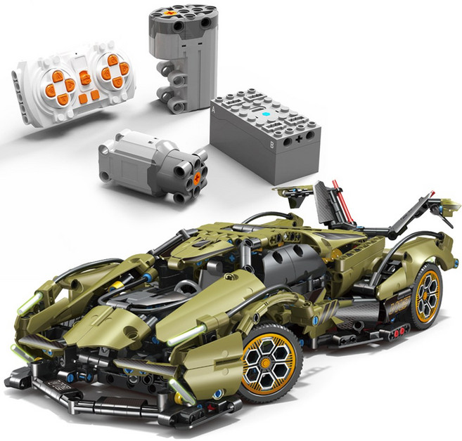 라푸유 람보르기니V12GT MOC블럭 중국테크닉 슈퍼카MOC블록 1:14스케일 레이싱카 자동차조립 블록놀이 하이퍼카 호환블록세트L8021[라푸유서비스], 기본+RC동력펑션, 1개