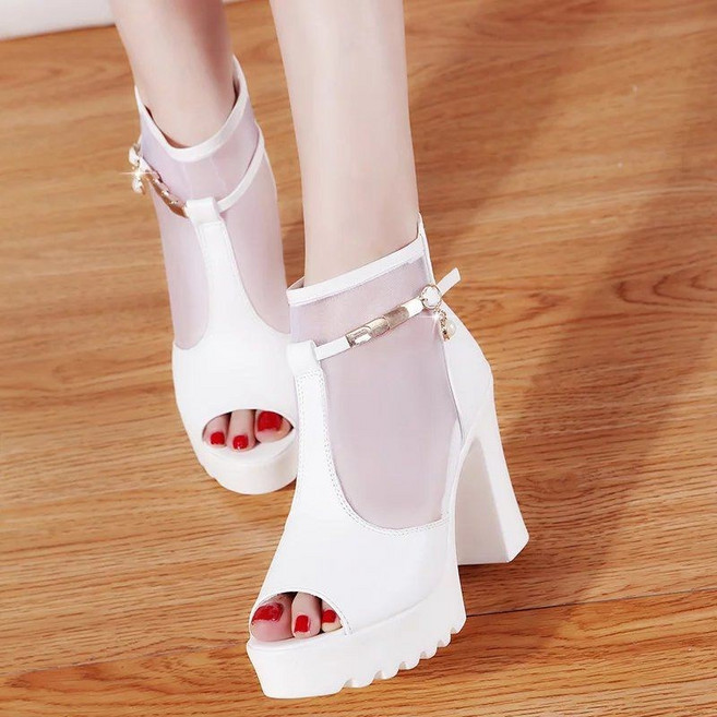 진주 달랑 토오픈 망사 통굽하이힐 10cm 하늘비즈 C11 M603K939