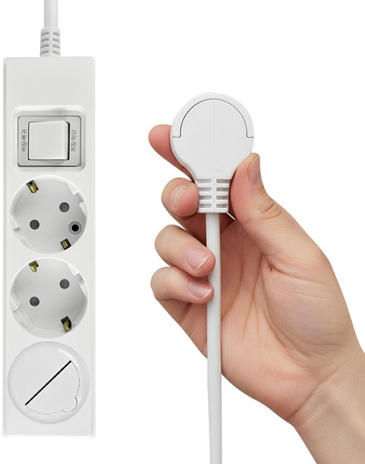 제로갭 통합 스위치 슬림 납작 멀티탭 3구 고용량 16A + 안전커버1P, 화이트, 1개, 7m