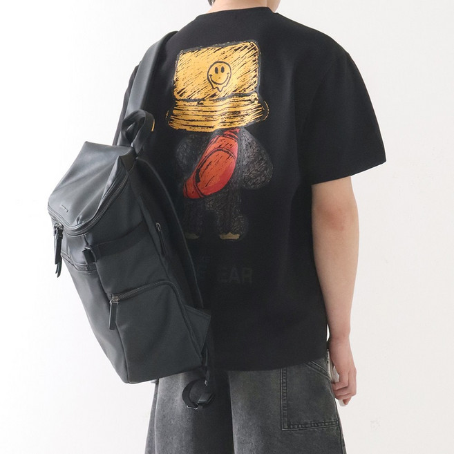 비침없이 탄탄한 스마일 버킷베어 곰돌이 프린팅 오버핏 아이스 분또 반팔티 ZZBTB085