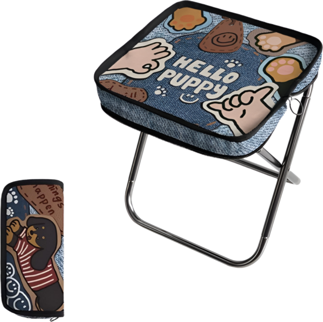 체리닷컴 캠핑 캐릭터 알루미늄 접이식 의자 폴딩 스툴, 파란 HELLO 강아지, 1개