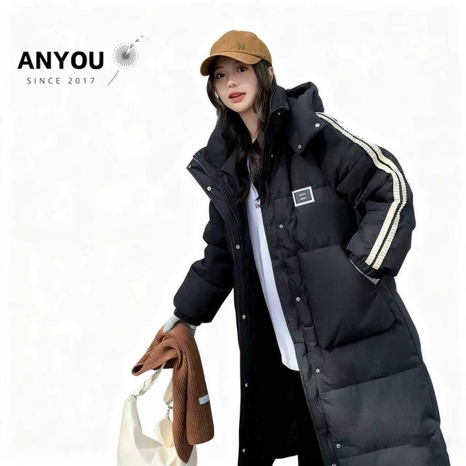 ANYOU 여성 가을 겨울 심플 캐주얼 롱점퍼 데일리 도톰 여자 롱패딩 솜옷