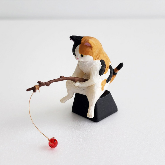 지구소풍 키보드 낚냥 포인트 키캡 시선강탈 낚시하는 고양이 아티산 커스텀, 삼색냥