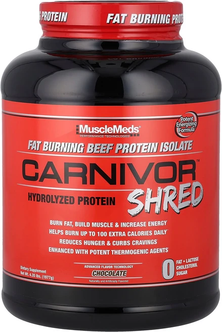 MuscleMeds Carnivor Shred™ Hydrolyzed Protein Chocolate 4.35 lbs (1 977 g), 1973 g, 1개 - 쿠팡