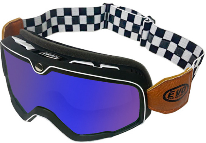 EVO 飛行風鏡 機車護目鏡 越野風鏡 滑雪防風眼鏡, 1個, 電鍍藍—黑白彈力帶