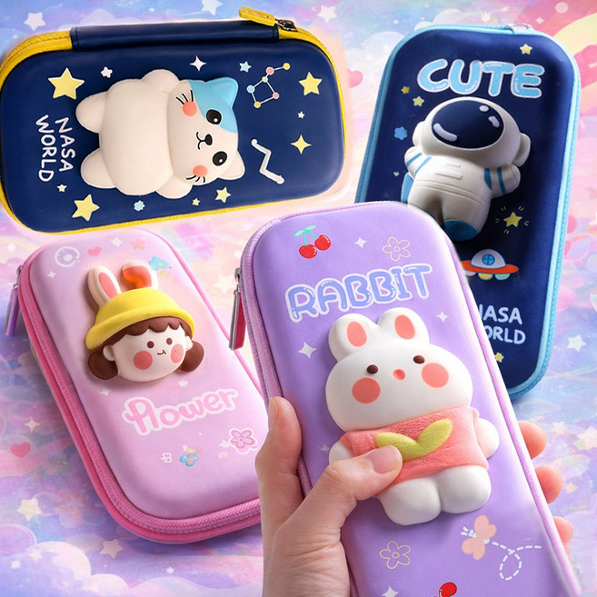 [5시건 당일배송] 말랑 스퀴시 캐릭터 필통 귀여운 대용량 파우치, 2개, 01. 아기토끼
