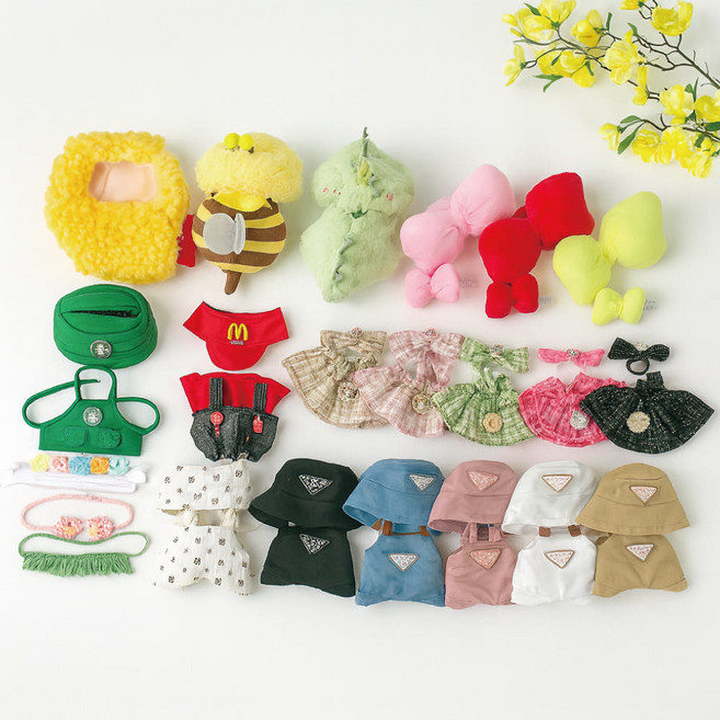 라부부 옷 맞춤 인형 옷 꾸미기 labubu 코디 입히기 17cm 인형 (1~3세대 전용 모음), E. 패턴 버킷햇&멜빵 세트, 1.패턴 버킷햇&멜빵, 1개