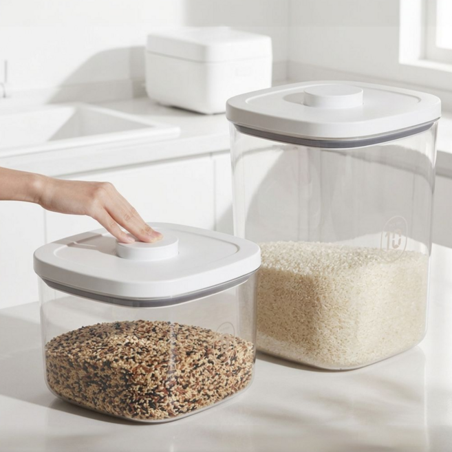 해드니 원터치 진공 쌀통 투명 밀폐 10kg 5kg, 1개