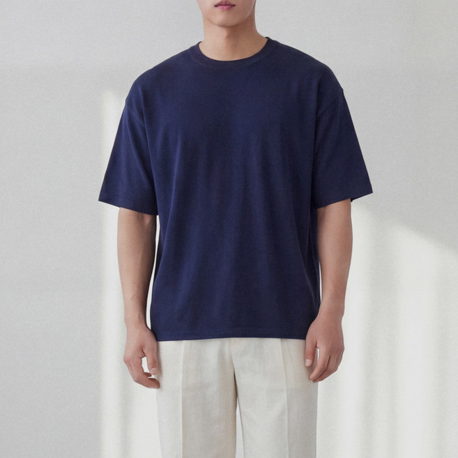 더베이직샵 남자 오버핏 라운드넥 무지 쿨링 스판 반팔 니트 10컬러