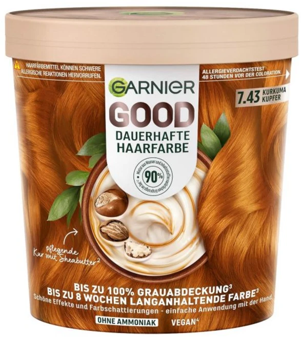 Garnier 가르니에 굿 퍼머넌트 헤어 컬러 743 강황 구리 - 암모니아 없는 염색 최대 100 흰머리 커버 1개입, 1개 - 쿠팡