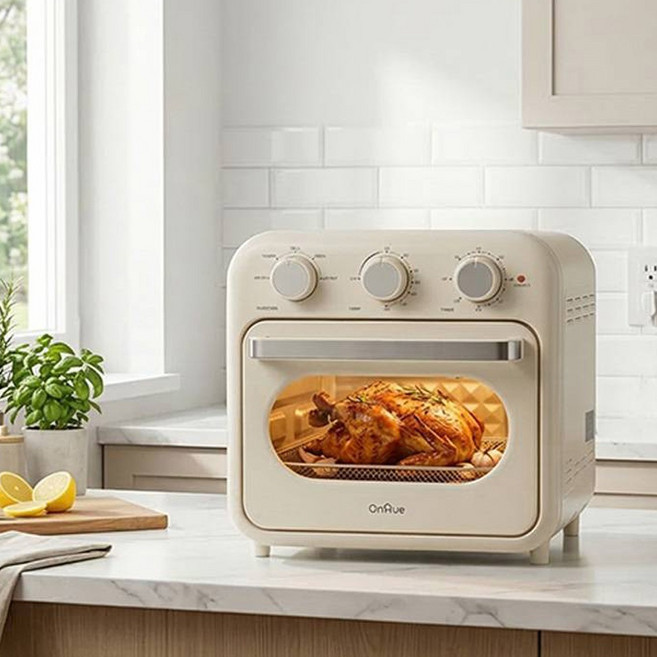 온휴 올인원 25리터 대용량 오븐 에어프라이어 OHA-250A 타이머 다이얼식 내열유리도어, 아이보리