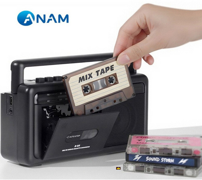 아남 카세트 플레이어 A-20 USB인시 FM라디오 녹음, 블랙