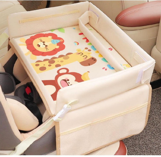 플로니아 어린이 장거리여행 카시트트레이 방수 테이블 차량아이테이블 자동차책상 차량테이블, C. 베이지 사자 원숭이