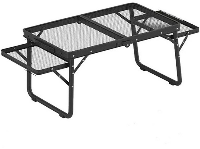 MANTU 캠핑용 접이식 다용도 홀로우 테이블 7040 사이드 받침대 포함, 블랙
