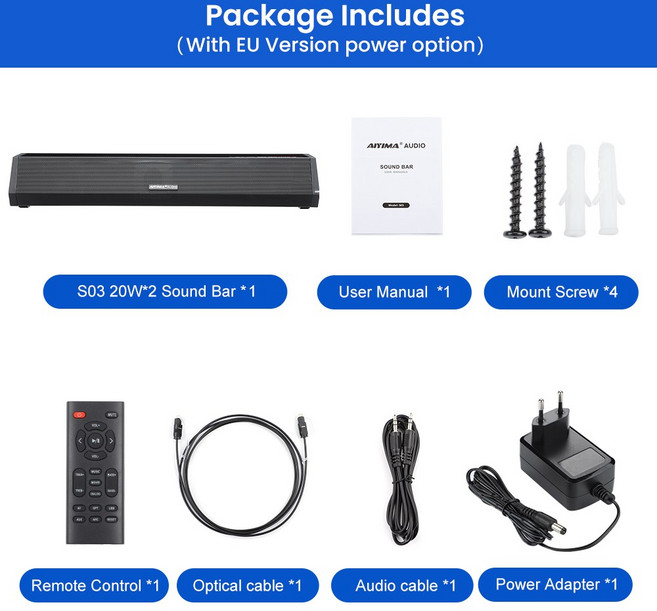 AIYIMA 블루투스 스피커 휴대용 전 범위 오디오 무선 사운드 바 TV 분리형 Hifi 스테레오 홈 시어터, 01 With EU Plug