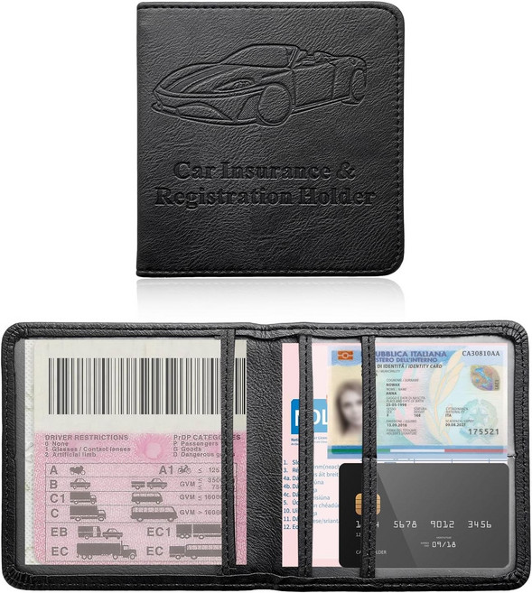 지시너 자동차 등록 및 보험 소유자 마그네틱 클로저가 있는 카드 문서 글러브 박스 정리함 SUV를 위한 범용 차량 내부 액세서리블랙 스몰, Champagne, L-9.4×5.1"