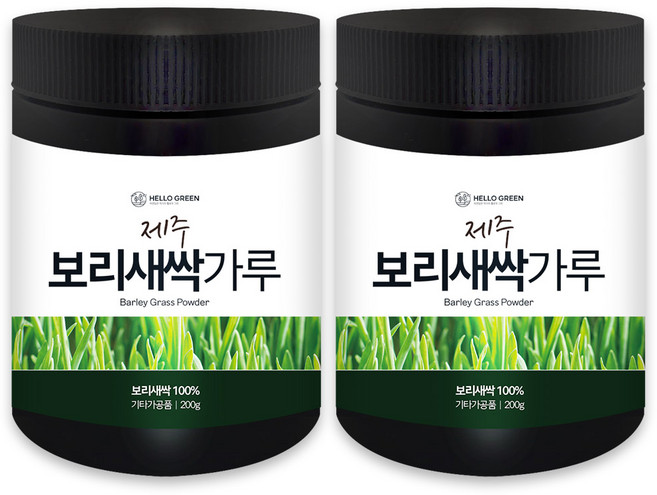 헬로우그린 국내산 제주 햇 새싹 보리 분말 최근 제조된 보리 새싹 가루, 2개, 200g