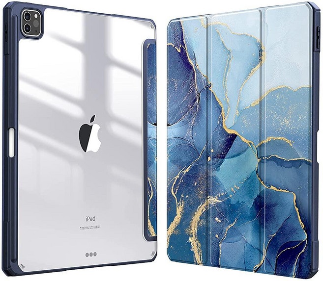 Fintie 하이브리드 슬림 케이스 iPad Pro 12.9인치 5세대 2021용 - [내장 Pencil 홀더] 투명한 뒷면 쉘이 있는 충격 방지 커버 iPad Pro 12