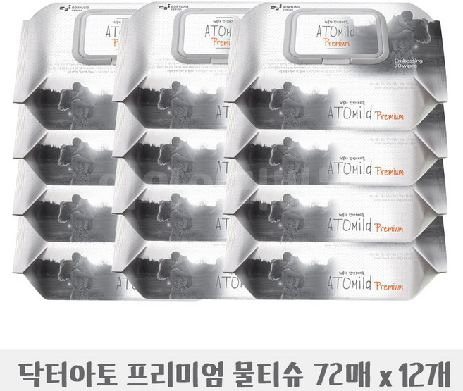 아토마일드 프리미엄 엠보싱 유아물티슈 리필형 70평량, 12개, 72매입