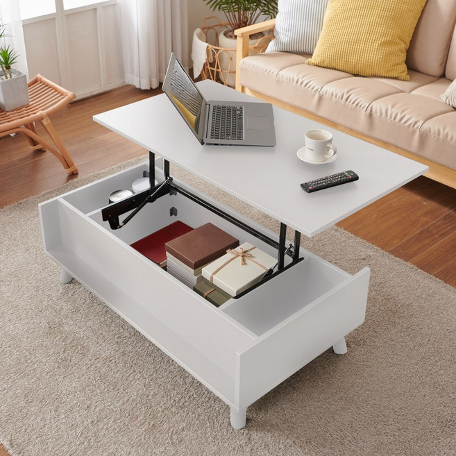 스마트 거실 리프트업 테이블 좌식 높은 소파테이블, 화이트