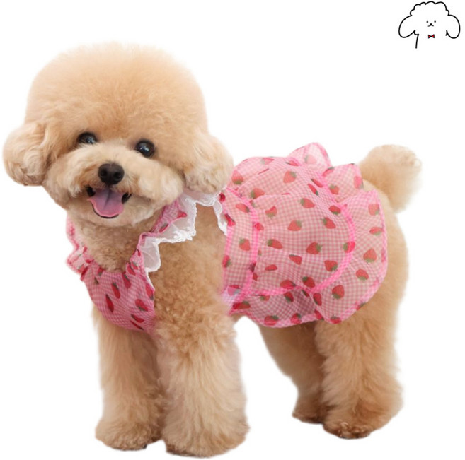 그루밍댕이 강아지옷 시스루 딸기공주 오간자 원피스 치마, 1개, 핑크