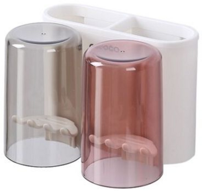 접착식 무타공 거꾸로 양치컵 2구 걸이 칫솔 치약꽂이, 1개, 상세페이지 참조