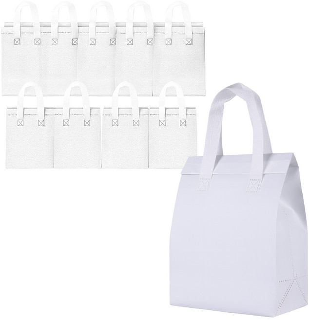 러너즈 예쁜 일회용 손잡이 은박 보온보냉백, 화이트, 10개