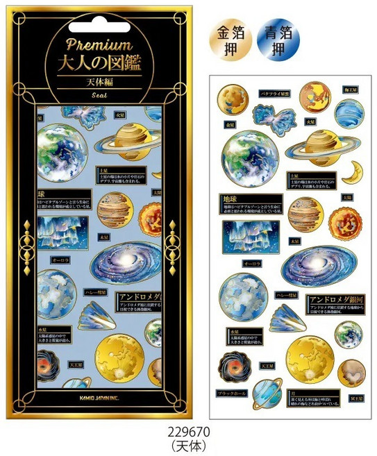 KAMIO 日本進口 大人的圖鑑 Premium 樂器 雙色燙金貼紙, 1個, 09.天體 229670