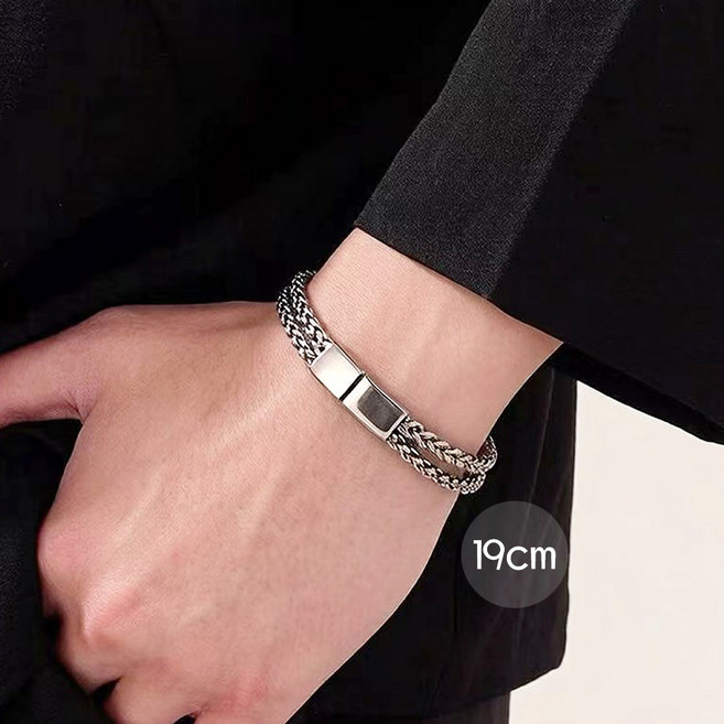 FANSYLI 은팔찌 남성 레이어드 두줄 티타늄 체인 팔찌 재물운 금전운 럭키 실버팔찌 유광 더블 써지컬팔찌 2602JLL475