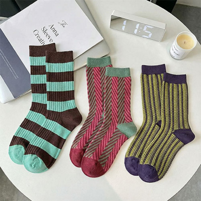 레트로 패턴 중목 여성 양말 컬러풀 빈티지 양말 세트 E644