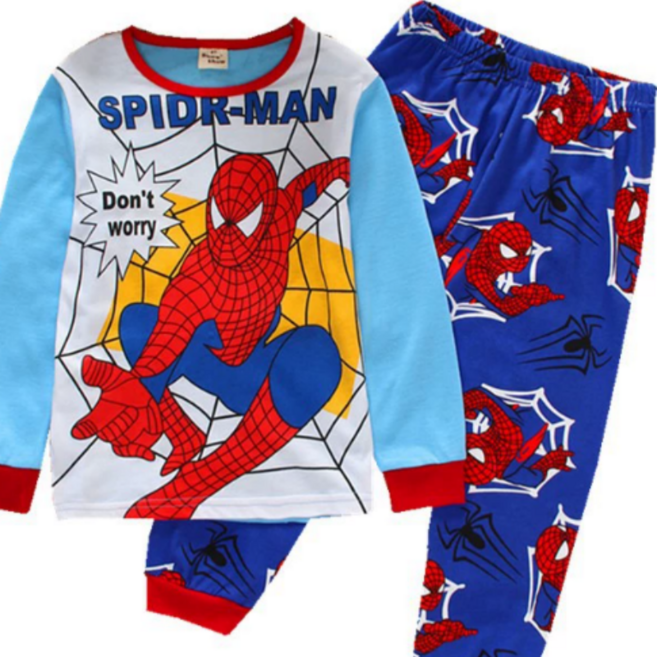 SFYJ 스파이더맨 춘추동 남자애 순면잠옷 긴팔 남아 캐릭터 세트 아동 잠옷