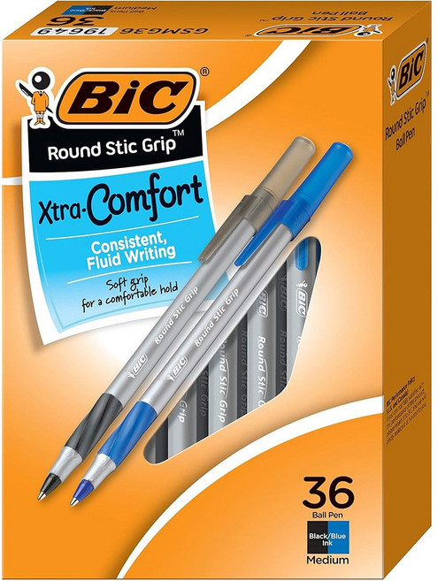 BIC 라운드 빅볼펜 블랙 블루 1.2mm 36자루, BIC 볼펜 블루 블랙 1.2mm 36자루