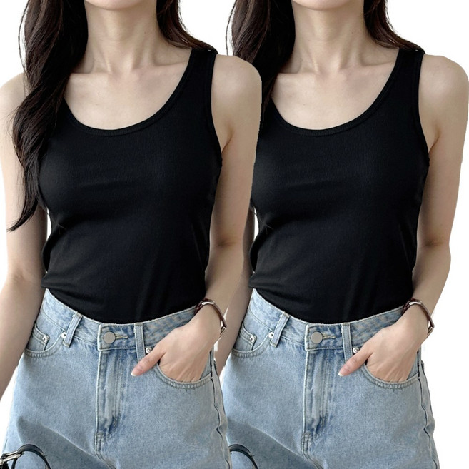 아름디오 여성 1+1 베이직 라운드넥 골지 민소매 이너 나시티 빅사이즈 45~90kg