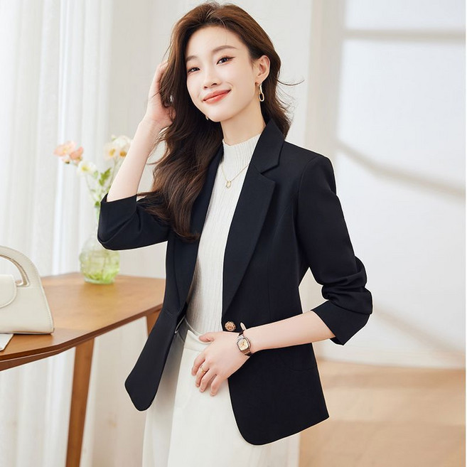 黑色西裝外套女2025新款春秋季時尚百搭輕熟風小個子休閒西服上衣