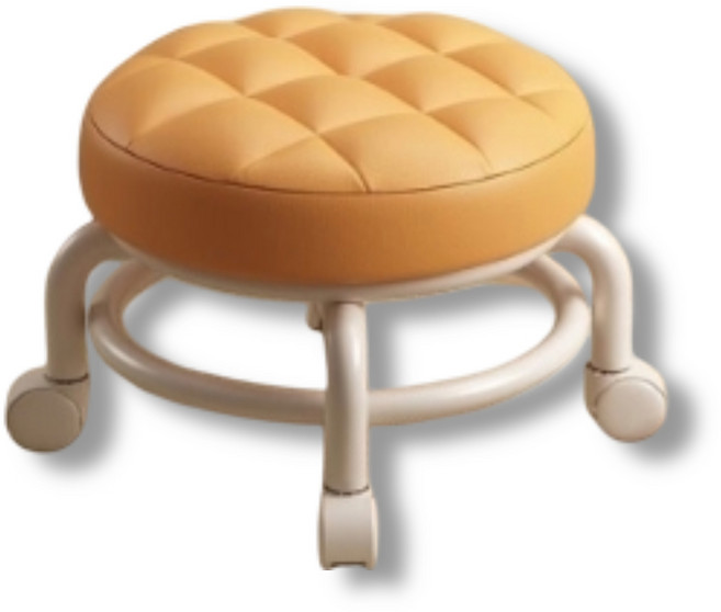 대한만물상 이동식의자 가죽 원형 보조 바퀴 낮은의자 작업의자 회전의자, 옐로우