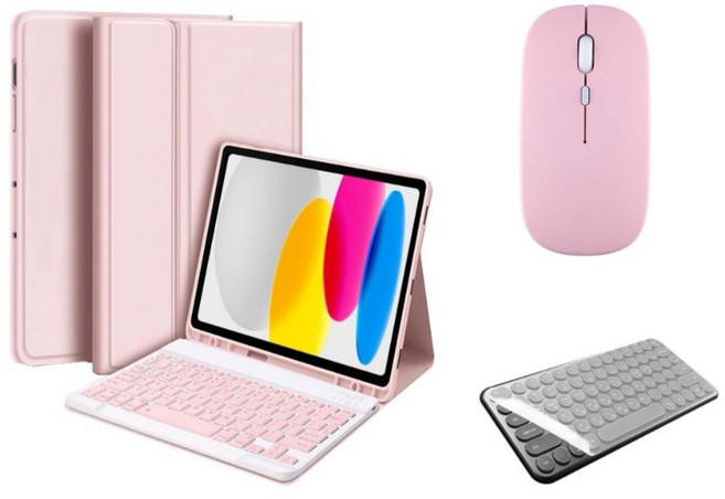 아이패드 전용 에어 프로 미니 1/2/3/4/5/6/7/8/9/10 세대 M2 M4 펜슬 수납 블루투스 키보드 케이스 무선 마우스 세트 iPad Pro Air Mini 케이스나라, 핑크