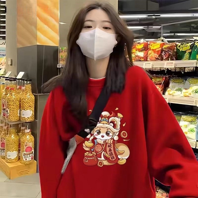 新年圓領紅色衛衣 2025新款本命年情侶款