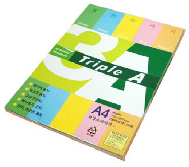 3A 오색용지 복사용지 80g, A4, 100개