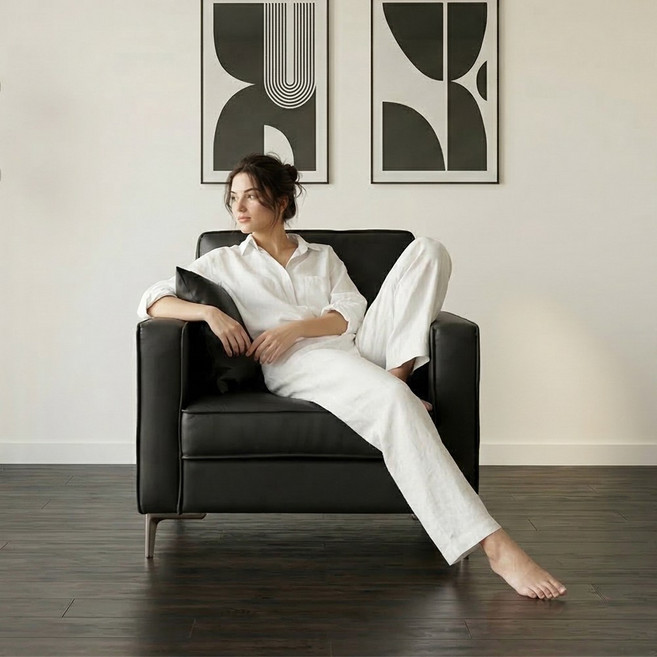 필우드가구 노바 1인용 비건 레더 가죽 소파, 블랙