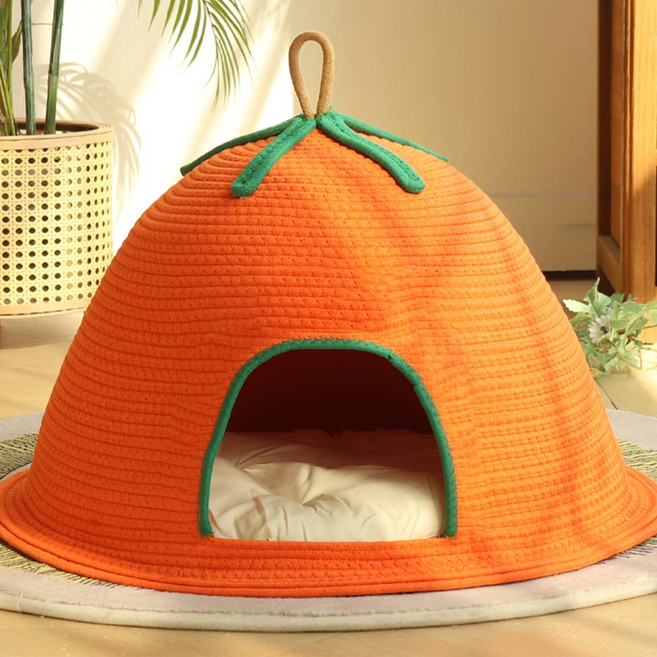 엠티링크 프리미엄 고양이 강아지 숨숨집 하우스 텐트 집 침대 방석 쿠션 쇼파 다용도 사계절 고양이집, 1개, 오렌지