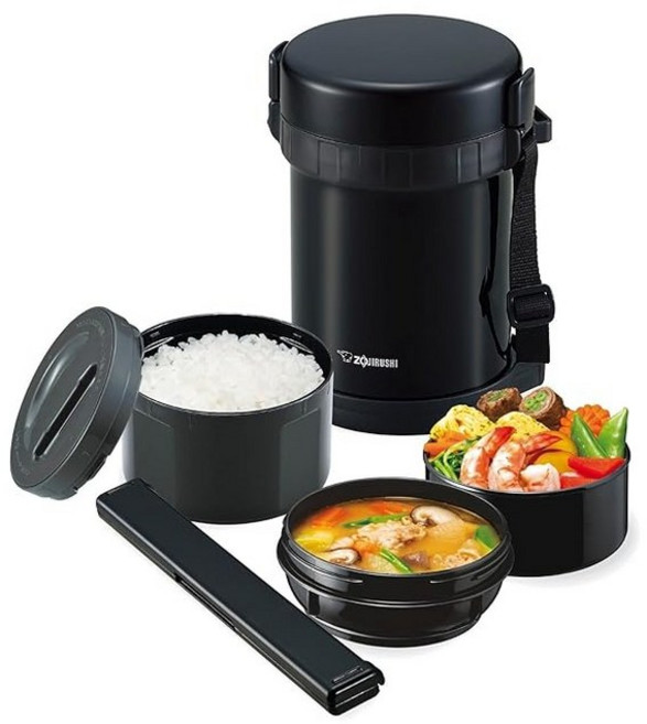 조지루시 보온도시락(ZOJIRUSHI) 보온도시락 스테인리스 런치자 밥그릇 약 세 그릇 분량 약 1.2합 전자 레인지 대응 블랙 SL-GH18-BA, 1개, 도시락