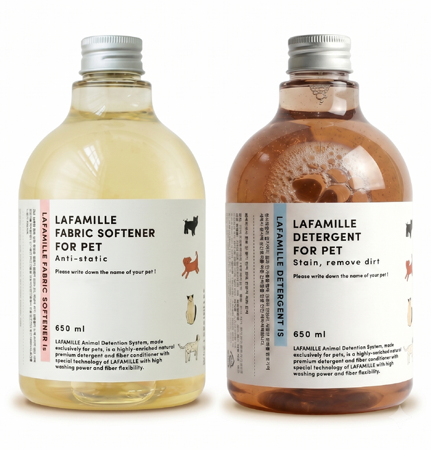 라파미 강아지 고양이 천연 세탁세제 섬유유연제 2종, 1세트, 650ml