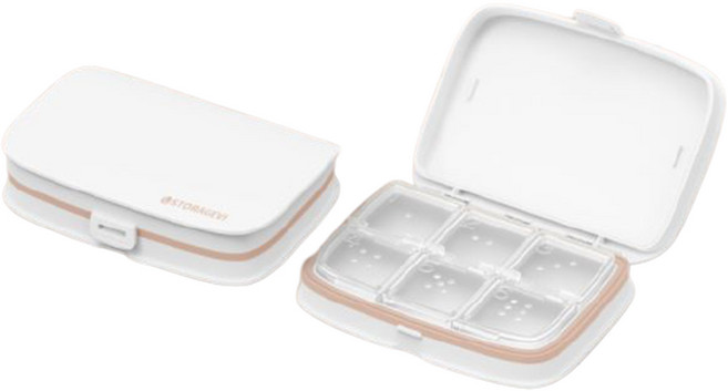 깔끔하고 슬림한 칸칸이 휴대용 알약 케이스 6칸 화이트, 1개