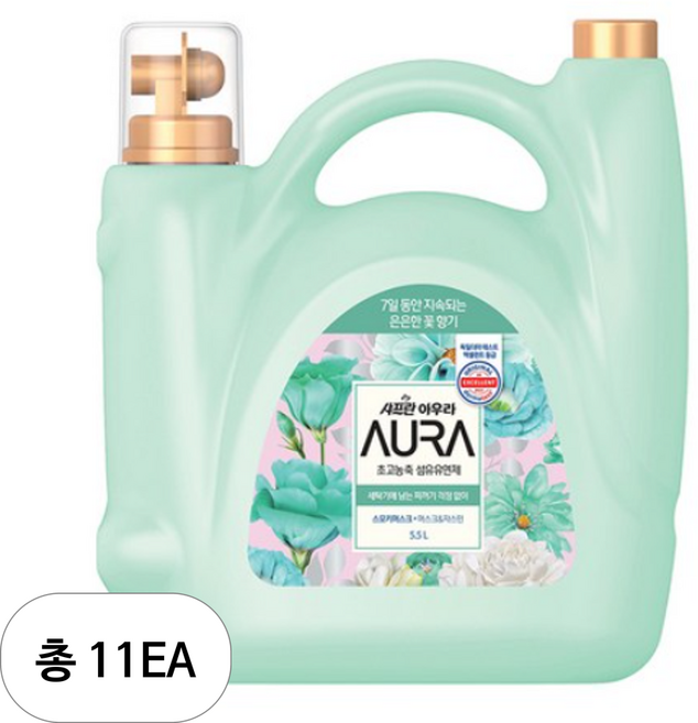 AURA 초고농축 섬유유연제 스모키머스크 본품, 5.5L, 11개