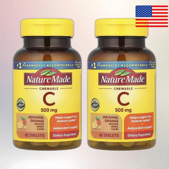 Nature Made 네이처 메이드 C 츄어블 오렌지 500mg 60정 2병 - 쿠팡