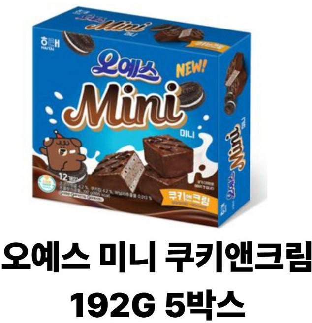 해태 오예스 미니 쿠키앤크림, 5개, 192g
